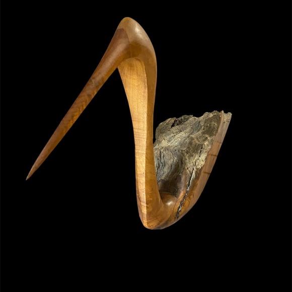 VTG Hand Carved Wood Coastal Bird Sculpture Driftwood Heron Whimbrel Cormorant - Picture 3 of 13